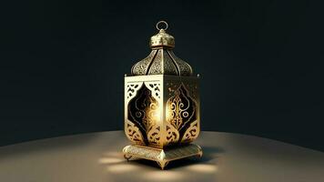 realistisch verlichte Arabisch lantaarn Aan achtergrond. Islamitisch religieus concept. 3d veroorzaken. foto