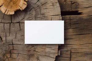 wit leeg papier blanco mockup Aan houten tafel generatief ai foto