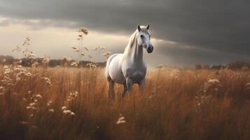 paard Aan natuurlijk veld- achtergrond. illustratie ai generatief foto