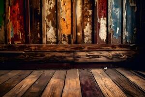 kleurrijk en rustiek levendig wijnoogst houten backdrop ,gemaakt met generatief ai. foto