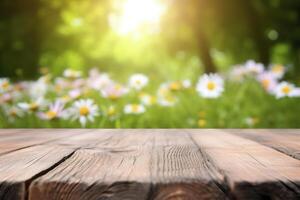 houten bord met madeliefje bloem veld- net zo achtergrond ai generatief foto