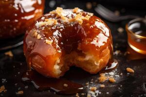 donuts met bruin karamel generatief ai foto
