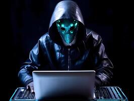 anoniem robot hacker. concept van hacken cyberbeveiliging, cybercriminaliteit, Cyber aanval, donker web, enz. ai gegenereerd beeld foto