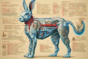 konijn cyborg dier gedetailleerd infografisch, vol details anatomie poster diagram illustratie generatief ai foto