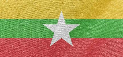 Myanmar kleding stof vlag katoen materiaal breed vlaggen behang gekleurde kleding stof Myanmar vlag achtergrond foto