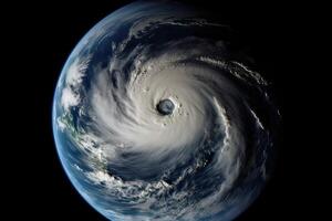 super tyfoon, tropisch storm, cycloon, orkaan, tornado, over- oceaan. weer achtergrond. tyfoon, storm, windstorm, superstorm, storm beweegt naar de grond. generatief ai. foto