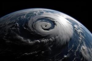 super tyfoon, tropisch storm, cycloon, orkaan, tornado, over- oceaan. weer achtergrond. tyfoon, storm, windstorm, superstorm, storm beweegt naar de grond. generatief ai. foto