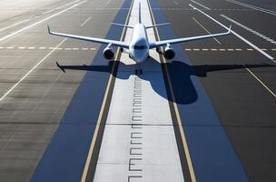 vlak nemen uit van luchthaven landingsbanen voor op reis en vervoer bedrijf. generatief ai. foto