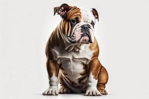 portret van staand Engels bulldog geïsoleerd Aan wit achtergrond gemaakt door generatief ai foto