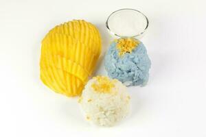 mango vlinder erwt blauw wit kleverig rijst- kokosnoot melk room foto