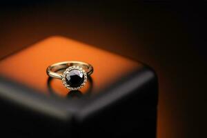 zwart diamant ring Aan sieraden doos foto