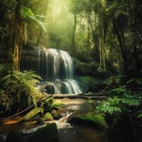 waterval in oerwoud tropisch Woud ai gegenereerd foto