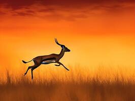 de majestueus sprong van een gazelle in de Afrikaanse savanne foto