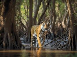 de verguld strepen van de Bengalen tijger in Sundarbans foto