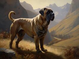 de majestueus mastiff in een bergachtig landschap foto