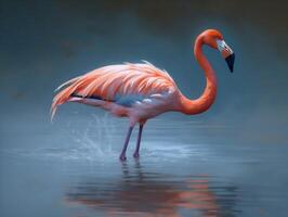 de delicaat genade van de flamingo in sereen wateren foto