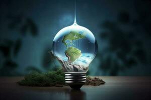 ecologie en wereld water dag , licht lamp idia met milieu bescherming en opslaan aarde water , genereren ai foto