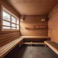 knus sauna kamer met houten bank ai gegenereerd foto