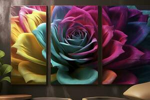 3d kleurrijk bloem. voor canvas afdrukken interieur muur decor, genereren ai foto