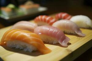 heerlijk sushi met mooi achtergrond, genereren ai foto