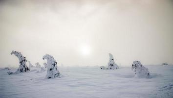 zonnige hemel in de besneeuwde woestijn foto