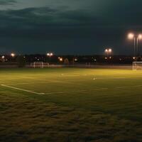 voetbal veld- avond visie ai gegenereerd foto