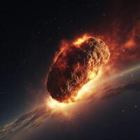 vurig groot asteroïde vallend naar de aarde ai gegenereerd foto