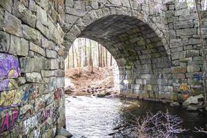 rivier gaat onder een stenen brug in het voorjaar foto