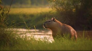 schattig capibara in natuur. illustratie ai generatief foto