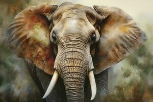 Afrikaanse olifant waterverf schilderen, mooi natuurlijk vormen, knapperig schoon vormen, kleurrijk, wit achtergrond , genereren ai foto