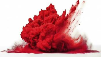 helder rood holi verf kleur poeder festival explosie geïsoleerd wit achtergrond. industrieel afdrukken concept achtergrond, genereren ai foto