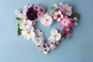 levendig voorjaar bloem bloesems, hart vorm geven aan, kopiëren ruimte , genereren ai foto