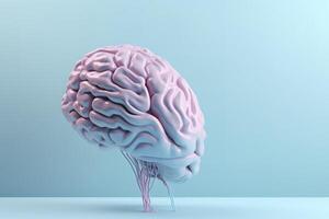 3d menselijk hersenen pastel kleuren Aan blauw achtergrond, generatief ai. foto
