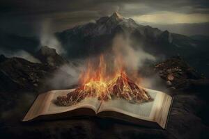 brandend boek Aan brand buitenshuis. mensen niet doen Leuk vinden lezing. intellectueel problemen , genereren ai foto