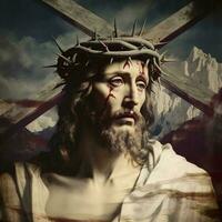 de lijden van Jezus Christus in de kroon van doornen. ai genererend. foto