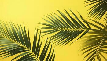 tropisch palm bladeren geïsoleerd Aan helder geel achtergrond. g, genereren ai foto