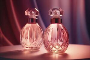 elegantie parfum fles, vrouwelijk kunstmatig roze, generatief ai foto