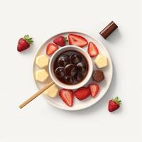 fondue is een schotel dat is genoten door dompelen brokken van voedsel in het room saus in de pan. ai gegenereerd foto