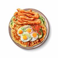 haemul pajeon knapperig en vulling, Koreaans pannenkoek zeevruchten, ai gegenereerd foto