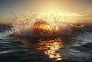 spatten, hd, water, zonsondergang, water plons, water druppels, water, zonsondergang, water druppel,, in de stijl van bokeh panorama, genereren ai foto