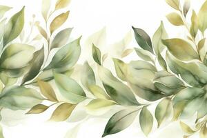 waterverf naadloos grens - illustratie met groen goud bladeren en takken, voor bruiloft stationair, hartelijk groeten, achtergronden, mode, achtergronden , genereren ai foto