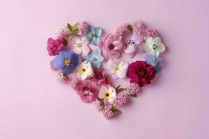 levendig voorjaar bloem bloesems, hart vorm geven aan, kopiëren ruimte , genereren ai foto