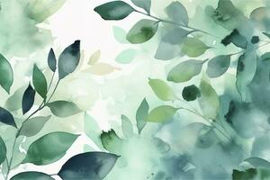 groen bloemen kader met bladeren waterverf achtergrond , genereren ai foto