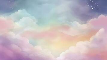 hand- geschilderd waterverf lucht wolk achtergrond met een pastel gekleurd, hoofd geschilderd waterverf lucht wolk achtergrond met een pastel gekleurd, genereren ai foto