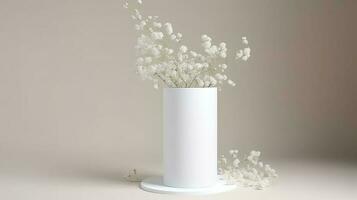 boeket van gipskruid, wit klein bloemen Aan een grijs achtergrond, ruimte voor tekst, genereren ai foto