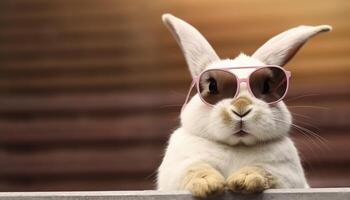 gelukkig koel konijn grappig , generatief ai foto