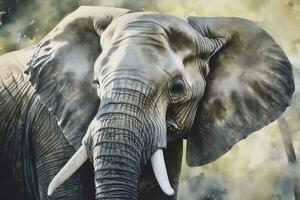 Afrikaanse olifant waterverf schilderen, mooi natuurlijk vormen, knapperig schoon vormen, kleurrijk, wit achtergrond , genereren ai foto