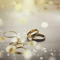 elegant liefde achtergrond - twee gouden ringen en decoraties , genereren ai foto