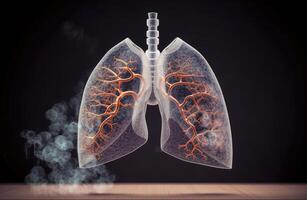 menselijk longen met rook, long ziekte van roken, p.m 2.5 en lucht vervuiling, mens long model- ziekte, long kanker, en long ziekte, generatief ai foto
