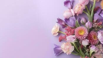 veelkleurig voorjaar bloemen Aan Purper achtergrond , genereren ai foto